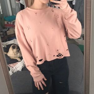 Distressed crop sweatshirt